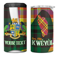 Personalized Bon Fete Kweyol Dominica 4 in 1 Can Cooler Tumbler Creole Day Coat Of Arms Madras Motifs