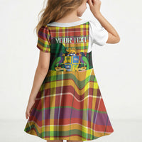 Personalized Bon Fete Kweyol Dominica Kid Short Sleeve Dress Creole Day Coat Of Arms Madras Motifs
