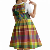 Personalized Bon Fete Kweyol Dominica Kid Short Sleeve Dress Creole Day Coat Of Arms Madras Motifs