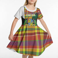 Personalized Bon Fete Kweyol Dominica Kid Short Sleeve Dress Creole Day Coat Of Arms Madras Motifs