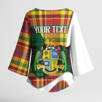 Personalized Bon Fete Kweyol Dominica Kimono Sleeve Blouse Creole Day Coat Of Arms Madras Motifs