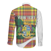 Personalized Bon Fete Kweyol Dominica Long Sleeve Button Shirt Creole Day Coat Of Arms Madras Motifs
