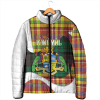 Personalized Bon Fete Kweyol Dominica Padded Jacket Creole Day Coat Of Arms Madras Motifs