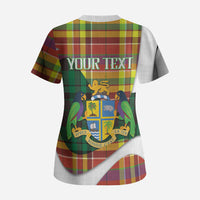 Personalized Bon Fete Kweyol Dominica Scrub Top Creole Day Coat Of Arms Madras Motifs