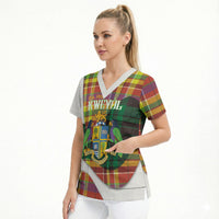 Personalized Bon Fete Kweyol Dominica Scrub Top Creole Day Coat Of Arms Madras Motifs