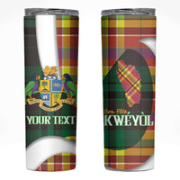 Personalized Bon Fete Kweyol Dominica Skinny Tumbler Creole Day Coat Of Arms Madras Motifs