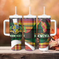 Personalized Bon Fete Kweyol Dominica Tumbler With Handle Creole Day Coat Of Arms Madras Motifs
