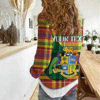 Personalized Bon Fete Kweyol Dominica Women Casual Shirt Creole Day Coat Of Arms Madras Motifs