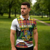 Personalized Bon Fete Kweyol Dominica Zipper Polo Shirt Creole Day Coat Of Arms Madras Motifs