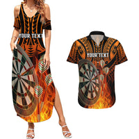 Personalised Polynesian Darts Couples Matching Summer Maxi Dress and Hawaiian Shirt Fire Burning With Tribal Tattoo - Wonder Print Shop