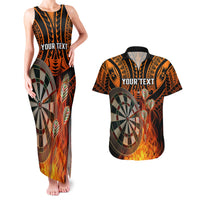 Personalised Polynesian Darts Couples Matching Tank Maxi Dress and Hawaiian Shirt Fire Burning With Tribal Tattoo - Wonder Print Shop