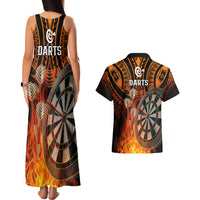 Personalised Polynesian Darts Couples Matching Tank Maxi Dress and Hawaiian Shirt Fire Burning With Tribal Tattoo - Wonder Print Shop