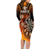 Personalised Polynesian Darts Family Matching Long Sleeve Bodycon Dress and Hawaiian Shirt Fire Burning With Tribal Tattoo - Wonder Print Shop
