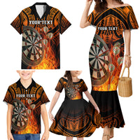 Personalised Polynesian Darts Family Matching Mermaid Dress and Hawaiian Shirt Fire Burning With Tribal Tattoo - Wonder Print Shop