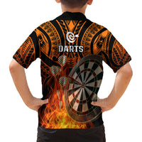 Personalised Polynesian Darts Family Matching Off Shoulder Long Sleeve Dress and Hawaiian Shirt Fire Burning With Tribal Tattoo - Wonder Print Shop