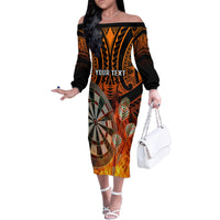 Personalised Polynesian Darts Family Matching Off Shoulder Long Sleeve Dress and Hawaiian Shirt Fire Burning With Tribal Tattoo - Wonder Print Shop
