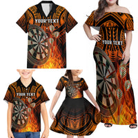 Personalised Polynesian Darts Family Matching Off Shoulder Maxi Dress and Hawaiian Shirt Fire Burning With Tribal Tattoo - Wonder Print Shop