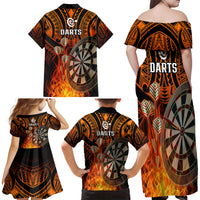 Personalised Polynesian Darts Family Matching Off Shoulder Maxi Dress and Hawaiian Shirt Fire Burning With Tribal Tattoo - Wonder Print Shop
