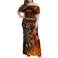 Personalised Polynesian Darts Family Matching Off Shoulder Maxi Dress and Hawaiian Shirt Fire Burning With Tribal Tattoo - Wonder Print Shop