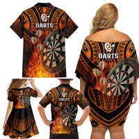 Personalised Polynesian Darts Family Matching Off Shoulder Short Dress and Hawaiian Shirt Fire Burning With Tribal Tattoo - Wonder Print Shop