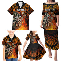 Personalised Polynesian Darts Family Matching Puletasi Dress and Hawaiian Shirt Fire Burning With Tribal Tattoo - Wonder Print Shop
