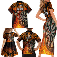 Personalised Polynesian Darts Family Matching Short Sleeve Bodycon Dress and Hawaiian Shirt Fire Burning With Tribal Tattoo - Wonder Print Shop