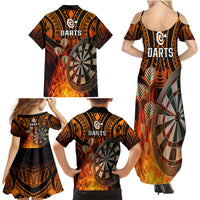 Personalised Polynesian Darts Family Matching Summer Maxi Dress and Hawaiian Shirt Fire Burning With Tribal Tattoo - Wonder Print Shop