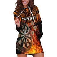 Personalised Polynesian Darts Hoodie Dress Fire Burning With Tribal Tattoo - Wonder Print Shop