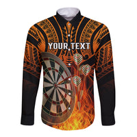 Personalised Polynesian Darts Long Sleeve Button Shirt Fire Burning With Tribal Tattoo - Wonder Print Shop