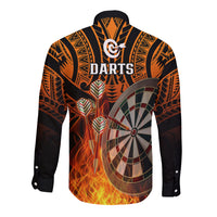 Personalised Polynesian Darts Long Sleeve Button Shirt Fire Burning With Tribal Tattoo - Wonder Print Shop