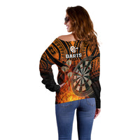 Personalised Polynesian Darts Off Shoulder Sweater Fire Burning With Tribal Tattoo - Wonder Print Shop