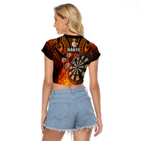 Personalised Polynesian Darts Raglan Cropped T Shirt Fire Burning With Tribal Tattoo - Wonder Print Shop
