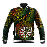 Personalised Polynesian Darts Baseball Jacket Dart Lovers Tribal Pattern Mix Tropical Leaves - Wonder Print Shop