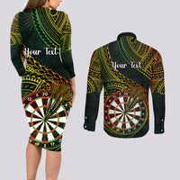 Personalised Polynesian Darts Couples Matching Long Sleeve Bodycon Dress and Long Sleeve Button Shirts Dart Lovers Tribal Pattern Mix Tropical Leaves - Wonder Print Shop