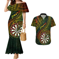 Personalised Polynesian Darts Couples Matching Mermaid Dress and Hawaiian Shirt Dart Lovers Tribal Pattern Mix Tropical Leaves - Wonder Print Shop