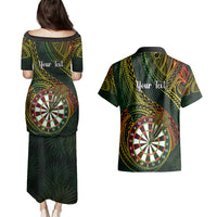 Personalised Polynesian Darts Couples Matching Puletasi Dress and Hawaiian Shirt Dart Lovers Tribal Pattern Mix Tropical Leaves - Wonder Print Shop