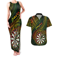 Personalised Polynesian Darts Couples Matching Tank Maxi Dress and Hawaiian Shirt Dart Lovers Tribal Pattern Mix Tropical Leaves - Wonder Print Shop