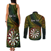 Personalised Polynesian Darts Couples Matching Tank Maxi Dress and Long Sleeve Button Shirts Dart Lovers Tribal Pattern Mix Tropical Leaves - Wonder Print Shop