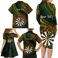 Personalised Polynesian Darts Family Matching Long Sleeve Bodycon Dress and Hawaiian Shirt Dart Lovers Tribal Pattern Mix Tropical Leaves - Wonder Print Shop