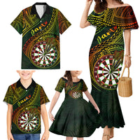Personalised Polynesian Darts Family Matching Mermaid Dress and Hawaiian Shirt Dart Lovers Tribal Pattern Mix Tropical Leaves - Wonder Print Shop