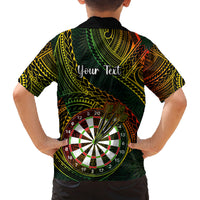 Personalised Polynesian Darts Family Matching Off Shoulder Long Sleeve Dress and Hawaiian Shirt Dart Lovers Tribal Pattern Mix Tropical Leaves - Wonder Print Shop