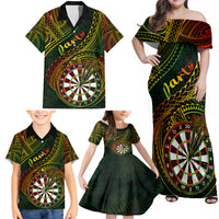 Personalised Polynesian Darts Family Matching Off Shoulder Maxi Dress and Hawaiian Shirt Dart Lovers Tribal Pattern Mix Tropical Leaves - Wonder Print Shop