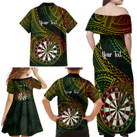 Personalised Polynesian Darts Family Matching Off Shoulder Maxi Dress and Hawaiian Shirt Dart Lovers Tribal Pattern Mix Tropical Leaves - Wonder Print Shop
