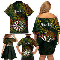 Personalised Polynesian Darts Family Matching Off Shoulder Short Dress and Hawaiian Shirt Dart Lovers Tribal Pattern Mix Tropical Leaves - Wonder Print Shop