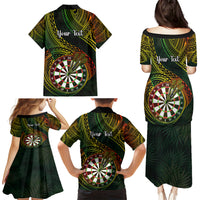 Personalised Polynesian Darts Family Matching Puletasi Dress and Hawaiian Shirt Dart Lovers Tribal Pattern Mix Tropical Leaves - Wonder Print Shop
