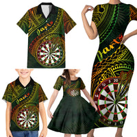 Personalised Polynesian Darts Family Matching Short Sleeve Bodycon Dress and Hawaiian Shirt Dart Lovers Tribal Pattern Mix Tropical Leaves - Wonder Print Shop