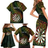 Personalised Polynesian Darts Family Matching Short Sleeve Bodycon Dress and Hawaiian Shirt Dart Lovers Tribal Pattern Mix Tropical Leaves - Wonder Print Shop