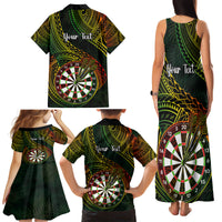 Personalised Polynesian Darts Family Matching Tank Maxi Dress and Hawaiian Shirt Dart Lovers Tribal Pattern Mix Tropical Leaves - Wonder Print Shop
