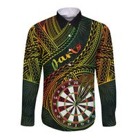 Personalised Polynesian Darts Long Sleeve Button Shirt Dart Lovers Tribal Pattern Mix Tropical Leaves - Wonder Print Shop