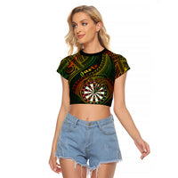 Personalised Polynesian Darts Raglan Cropped T Shirt Dart Lovers Tribal Pattern Mix Tropical Leaves - Wonder Print Shop